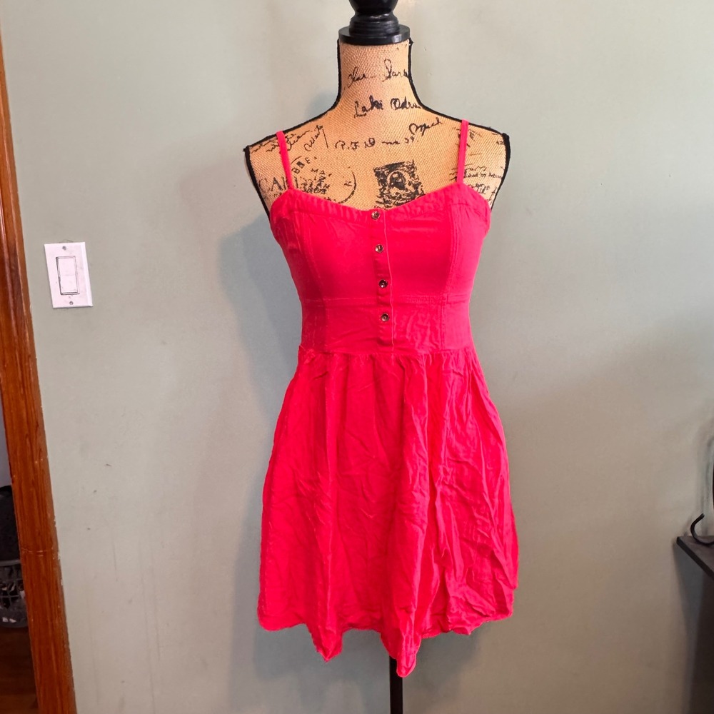 Express Pink Button Front Smocked Back Fit & Flare Mini Dress Medium
